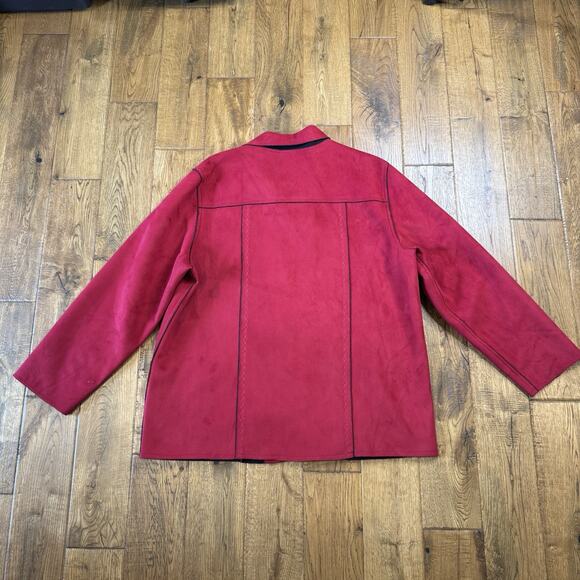 Alfred Dunner Faux Suede Red Coat Jacket Womens Sz 16 Full Zip Embroidered - Picture 8 of 8